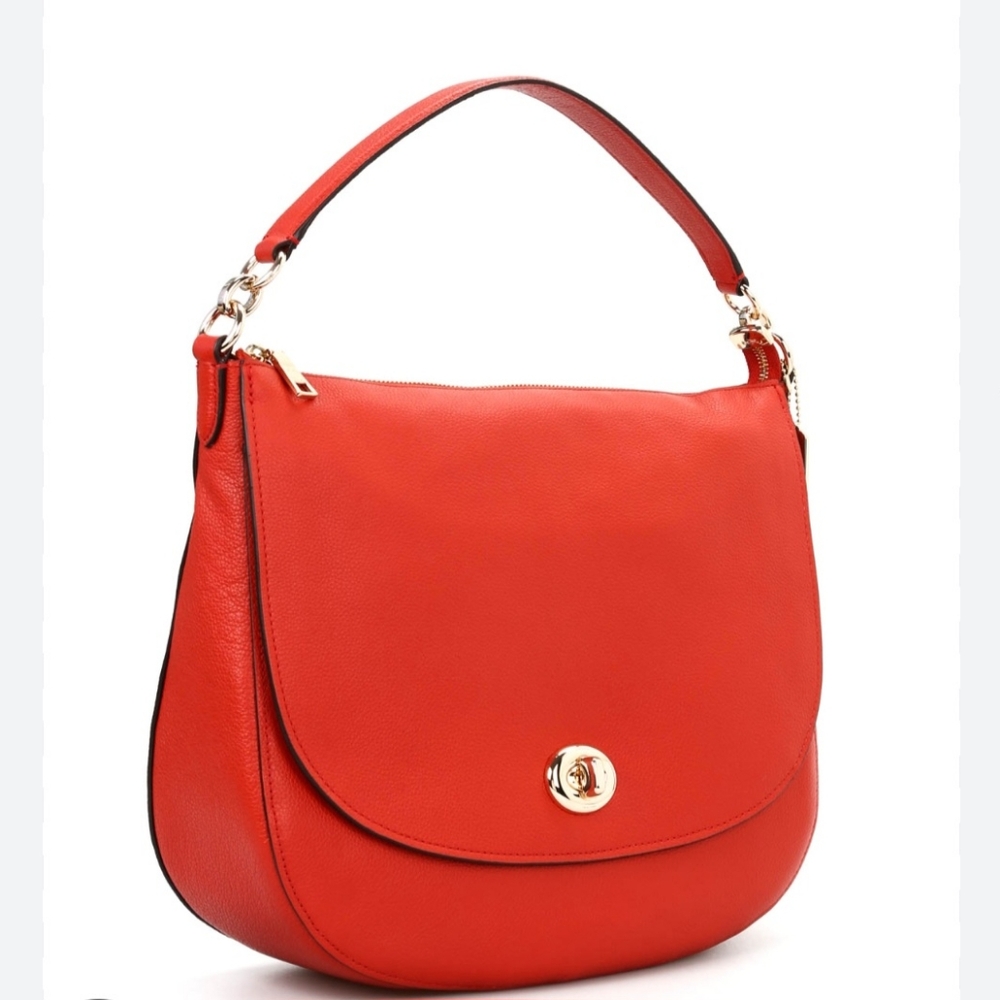 COACH Red Turnlock Hobo Bag Luxe Pebble Leather Convertible Crossbody St…